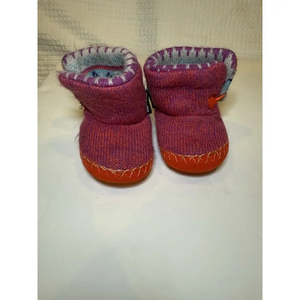 MUK LUKS Baby Girls Booties 6-12 Months Fair Isle Knit Slippers Red Purple Blue